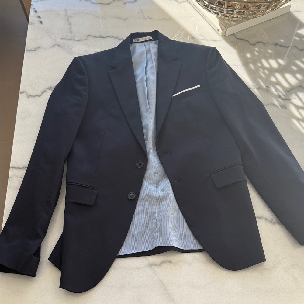 Zara Men's navy Blazer with striped lining